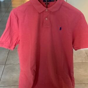 Ralph Lauren Men's Polo Shirt in Pink with Blue Logo